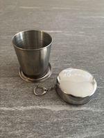 Faltbecher Edelstahl mit Schlüsselring silberfarben