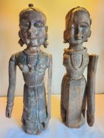 2x Antike Holz Figuren Indien Volkskunst Ethno Asiatika