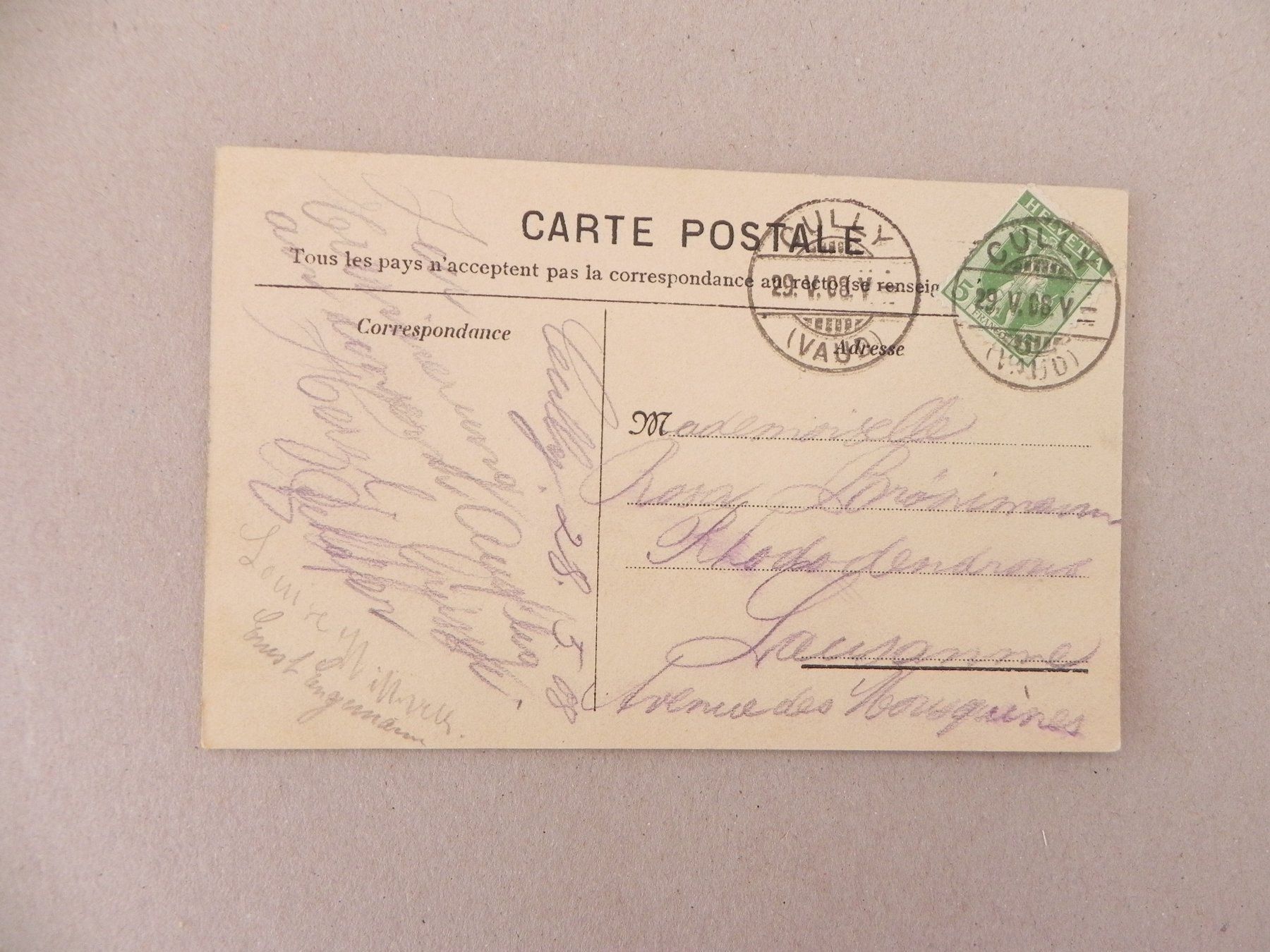 Ansichtskarten: Carte Cully VD Vaud Waadt 1908 – Gebraucht aus Siebnen von krimsie 1