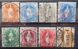 1891–1906: Hélvétie debout, 8 timbres oblitérés