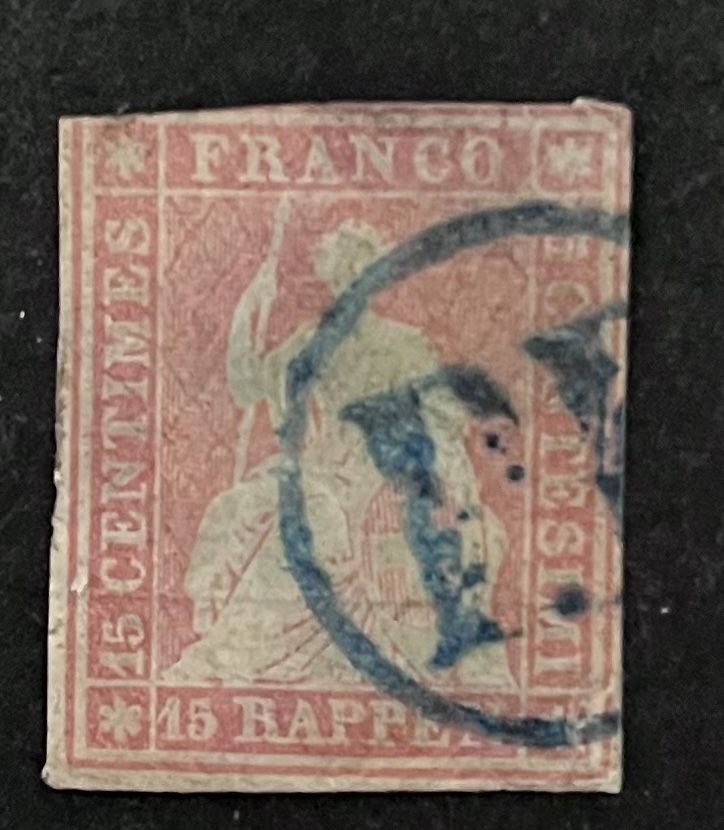 Tous les timbres: Strubel 24B Oblitération PP Bleu  – D'occasion à Sottens par thigroux