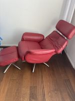 Ledersessel mit Hocker rot Drehfuss 