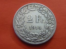 Silber 2 Fr.  1914  vorzüglich.