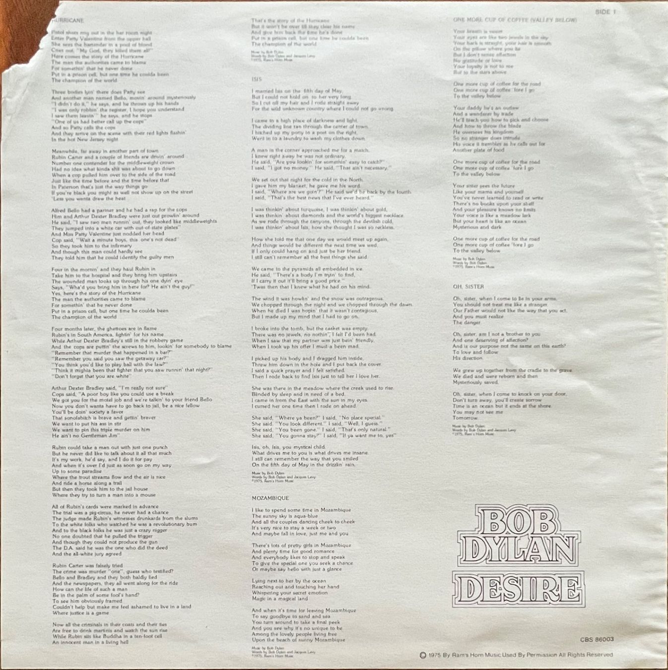 Schallplatten: BOB DYLAN - DESIRE - Vinyl LP – Gebraucht aus Horw von Belowzero0 1