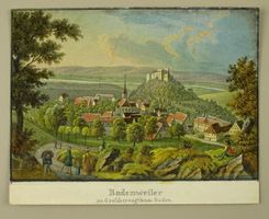BADENWEILER, BADEN-WÜRTTEMBERG, ALTKOLORIERTE AQUATINTA
