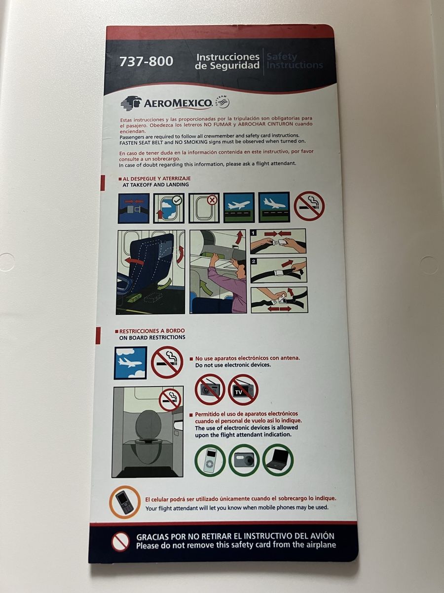 Documenti: Aero Mexico 737 - 800 Safety Card – Usato da Zürich venduto da Classic_Collection_Zurich