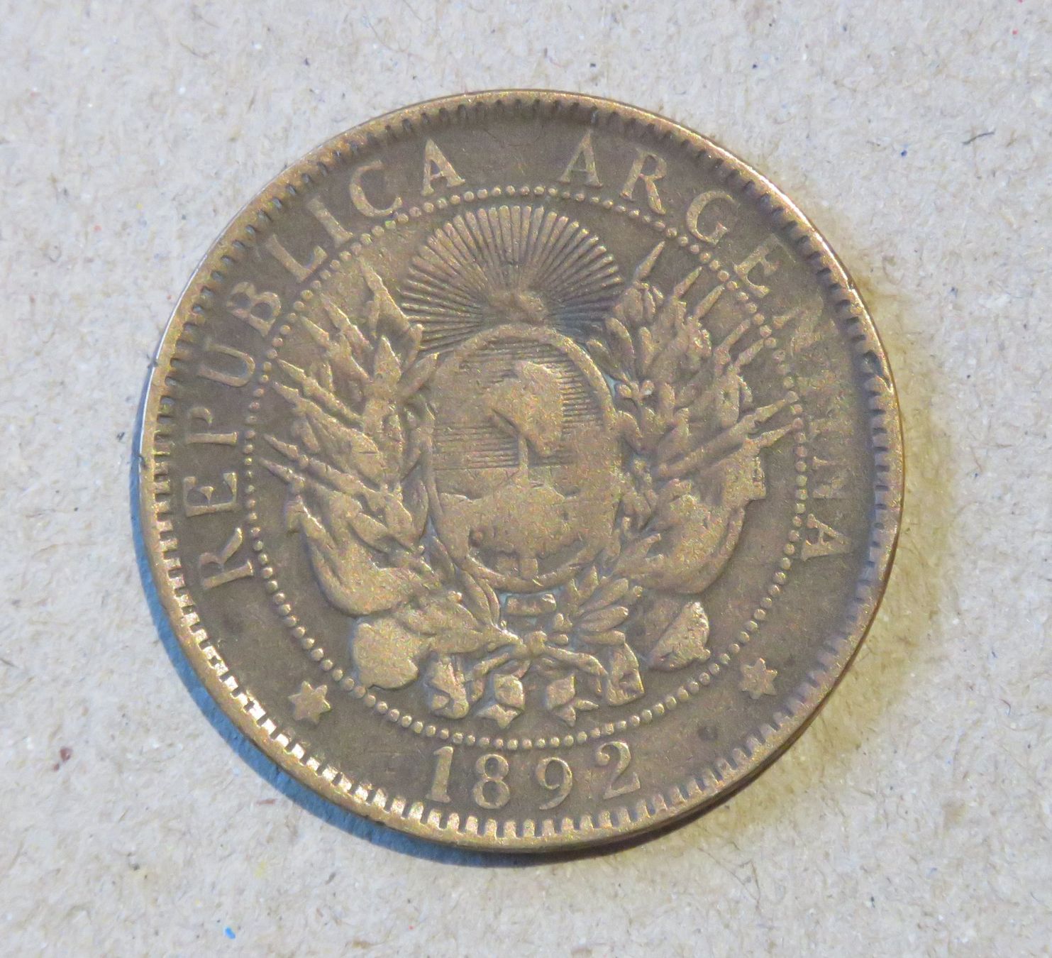 Alle Münzen: 1892, 2 Centavos, Republica Argentina – Gebraucht aus Kreuzlingen von Koi4