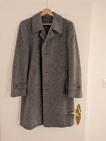 Wintermantel aus Wolle, M / 46, Fischgrat grau