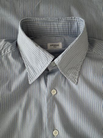 Swann Paris Striped Blue Grey Black Poplin Cotton Shirt Hemd
