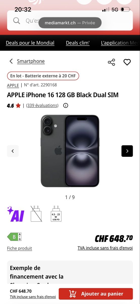 Apple Telefoni cellulari / Smartphones: iPhone 16 128 GB Noir Dual SIM (scellé) – Nuovo e nell'imballaggio originale da Genève venduto da ell_zc8m 1