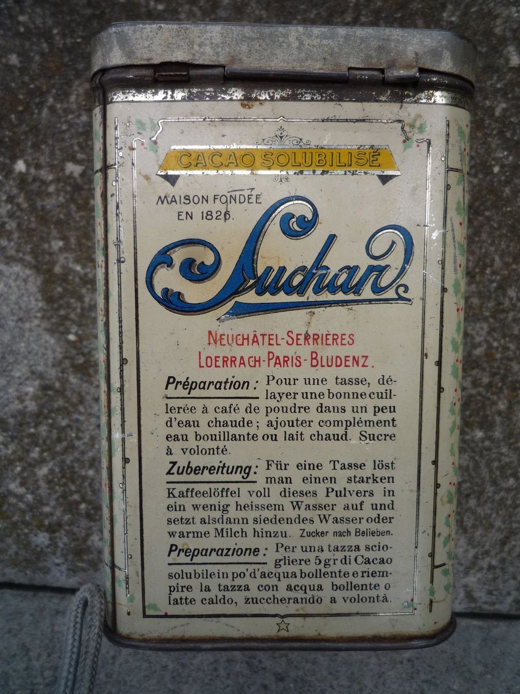 Tutte le decorazioni: Antike Blechdose CACAO SUCHARD No. 287 – Usato da St. Gallen venduto da Gartenfreund 2