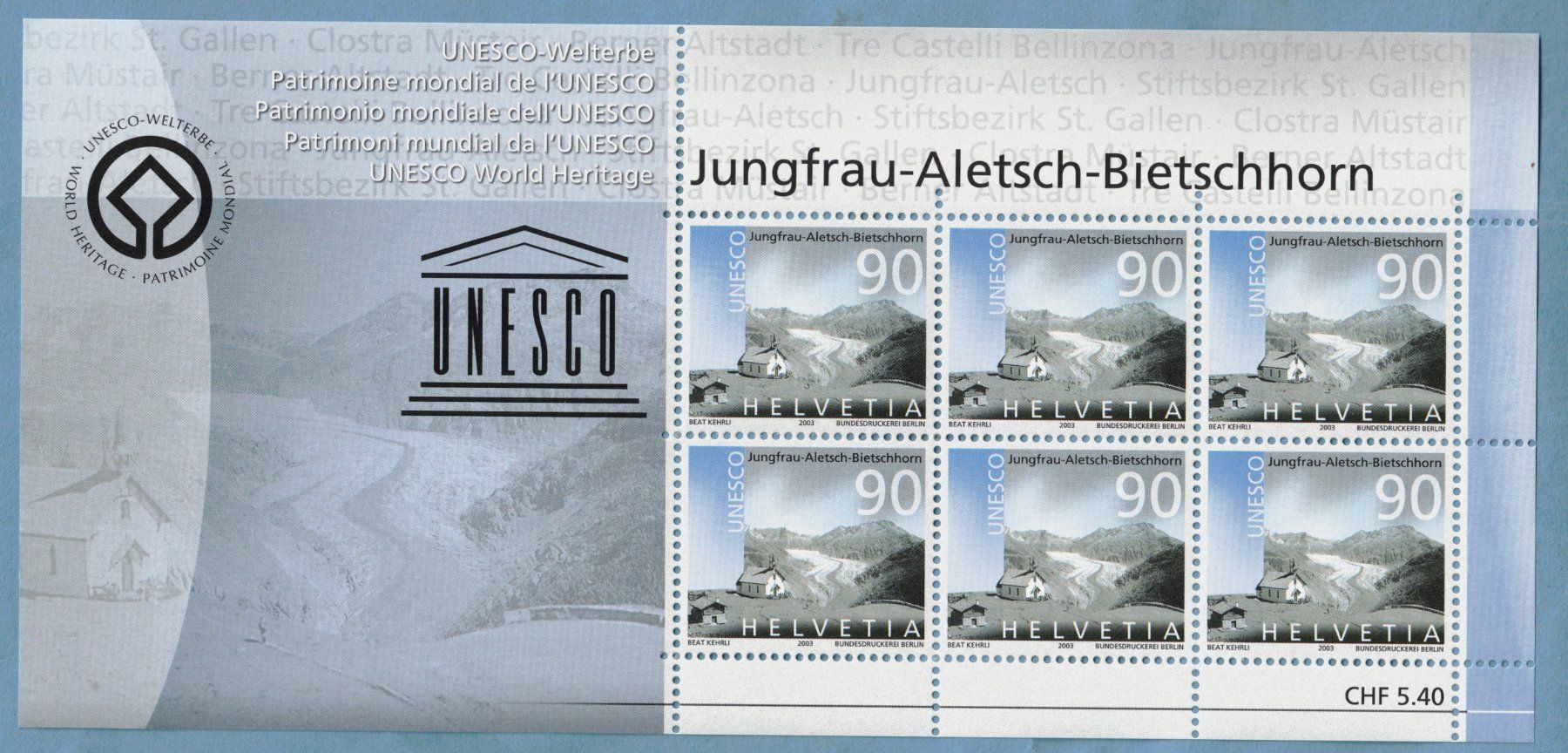 Tutti i francobolli: 2003  Klein-Bo   Jungfrau-Aletsch-Bietschhorn   postfrisch – Nuovo (secondo la descrizione) da Mellingen venduto da Ginger