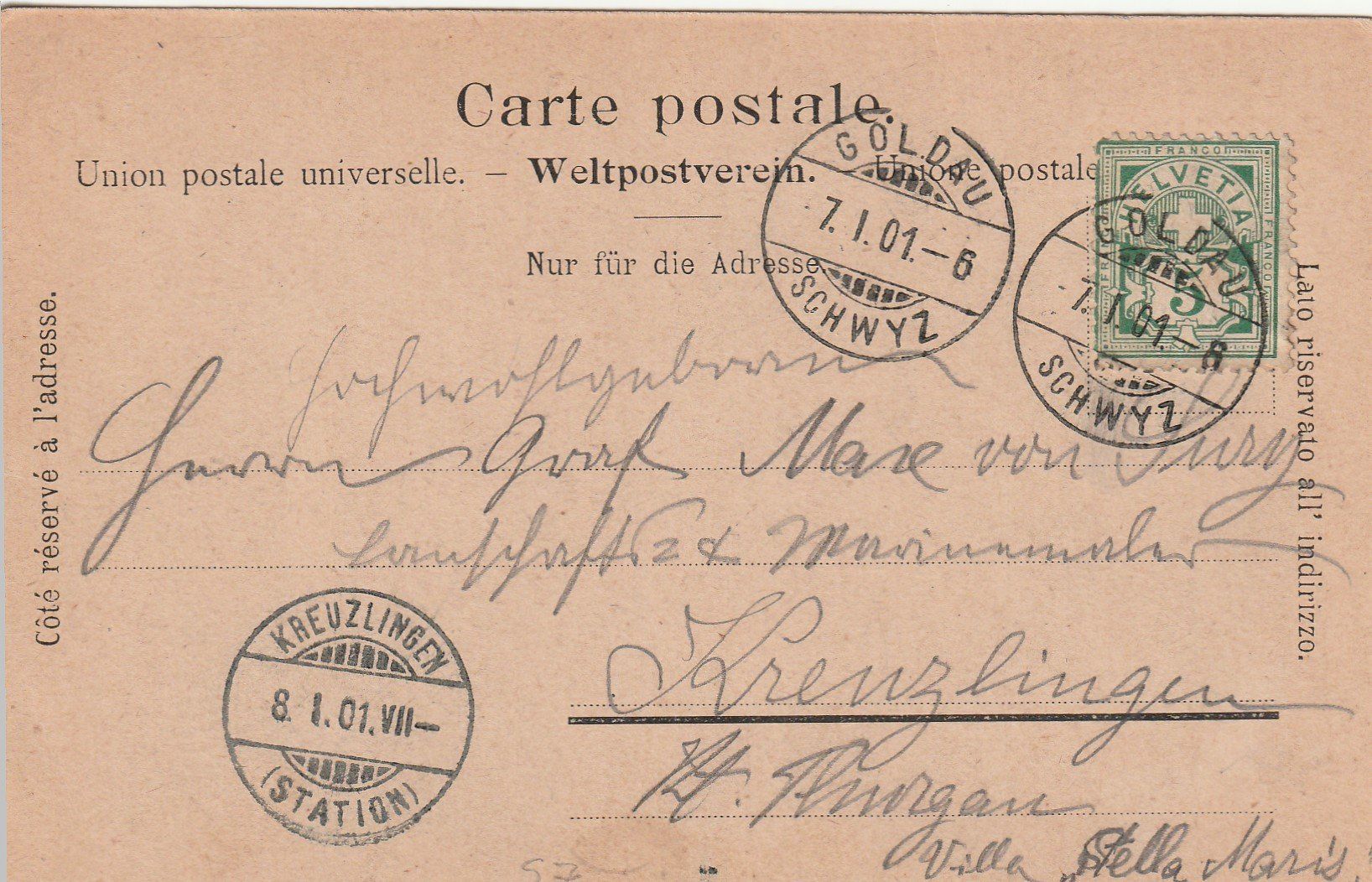 Cartoline postali: Goldau-SZ-Litho 1901 – Usato da uttwil venduto da Koehlerfred 1
