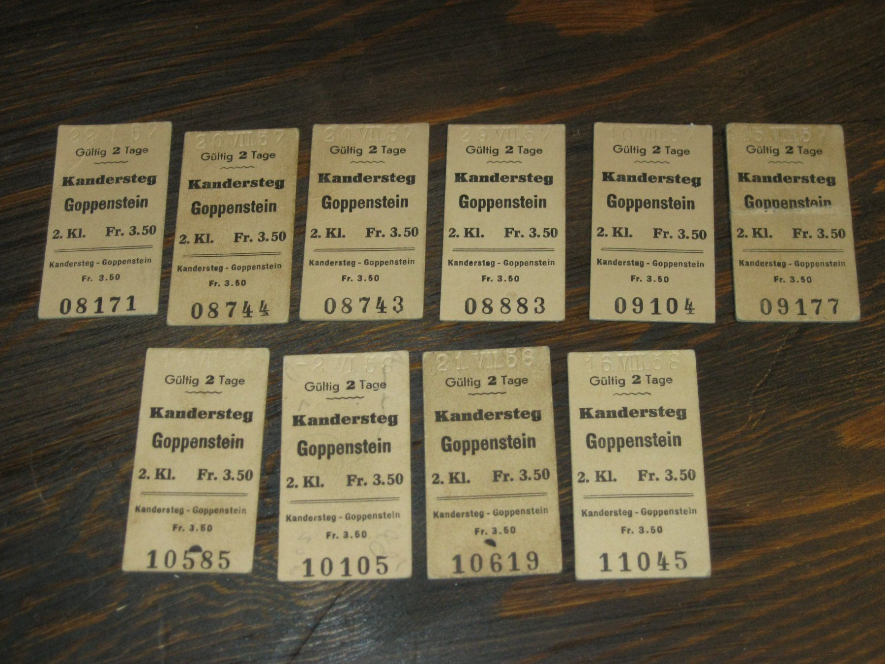 Biglietti: BLS Billette Ticket 1957 / 1958 10x Kanderstag Goppenstein – Usato da Utzenstorf venduto da jue_5d6l