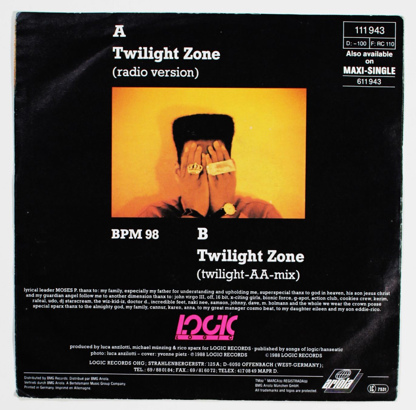 Dischi in vinile: 7" MOSES P. - TWILIGHT  ZONE - RAP RELEASE DEUTSCHLAND 1988 – Usato da Brüttisellen venduto da Collector-Corner 2