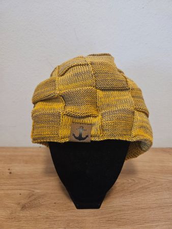 Style Strick Beanie Anker gelb/grau Wintermütze gefüttert