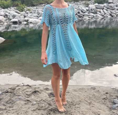 Chic👌sexy abito di cotone colore azzurro- tg S/M/L👌vacanze