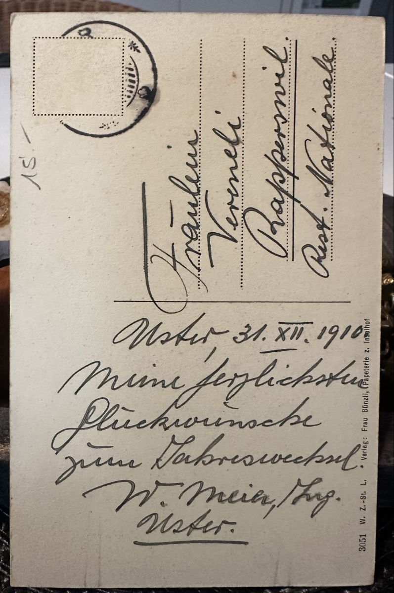 Cartoline postali: Antike Postkarte Uster, Kirche und Schloss – Usato da Rapperswil SG venduto da Cecilia61 1