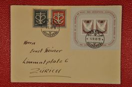 1945 W23 Block mit Zusatzfrankatur Brief Basel 4.V.45
