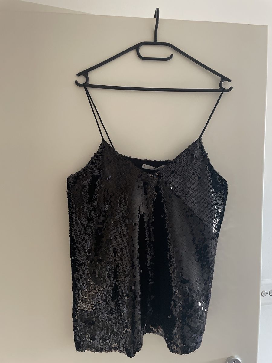 Mango Top: Top sequins noir Mango taille L – Nuovo e nell'imballaggio originale da Clarens venduto da Scrat_84