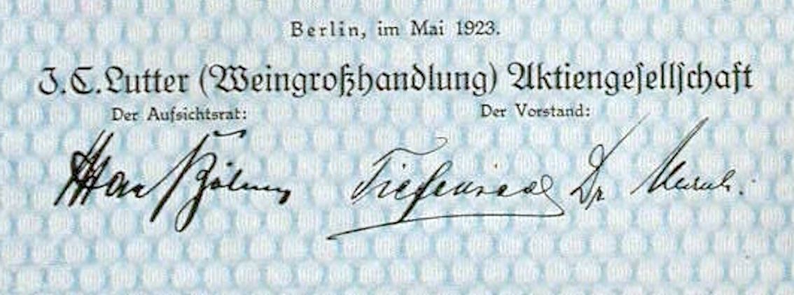 Documenti: J.C. Lutter (Weingrosshandlung) AG, Berlin - 1923 – Usato da Solothurn venduto da Sgasche 1