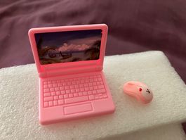 2er Set Mini Laptop und Maus in hübschem rosa, neu