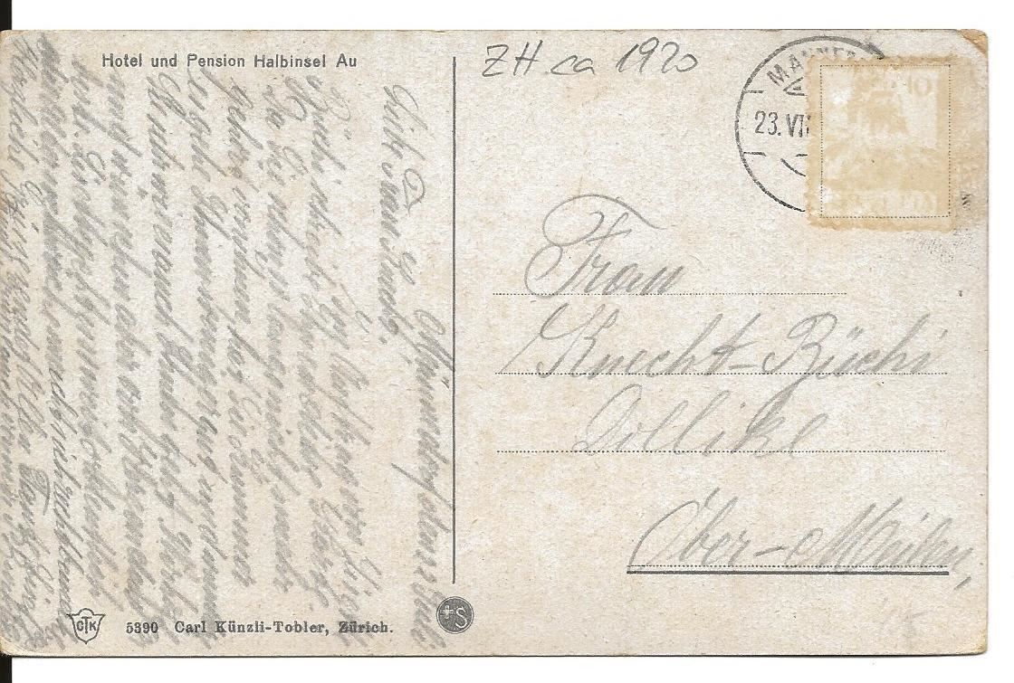Cartoline postali: AU ZH bei Bäch Hotel Halbinsel ca. 1920 – Usato da Ennetmoos venduto da Ambuman 1
