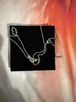 Collier double chaînette motif coeur et infini argenté  