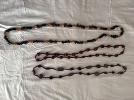 3 Ketten Holzperlen - Modeschmuck Lot