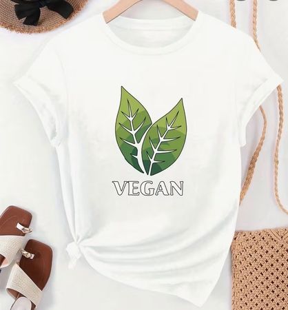 Damen vegan Blattdruck Tshirt