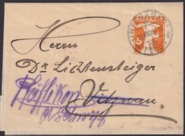 1923, attraktives Streifband von UNTERÄGERI nach Vitznau