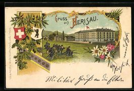 Litho Herisau, Soldaten auf der Wiese mi