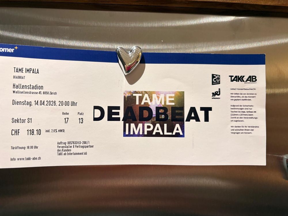 Tame Impala Sitzplatz Ticket, 14.04.2026 (Neu und originalverpackt) in ...