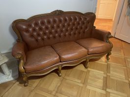 Vintage Ledersofa 3-Sitzer, ca. 1960, Massivholz