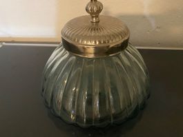 Glasdose mit Metalldeckel blau gerippt
