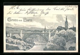 AK Bern, Brücke mit Ortspartie, 1908