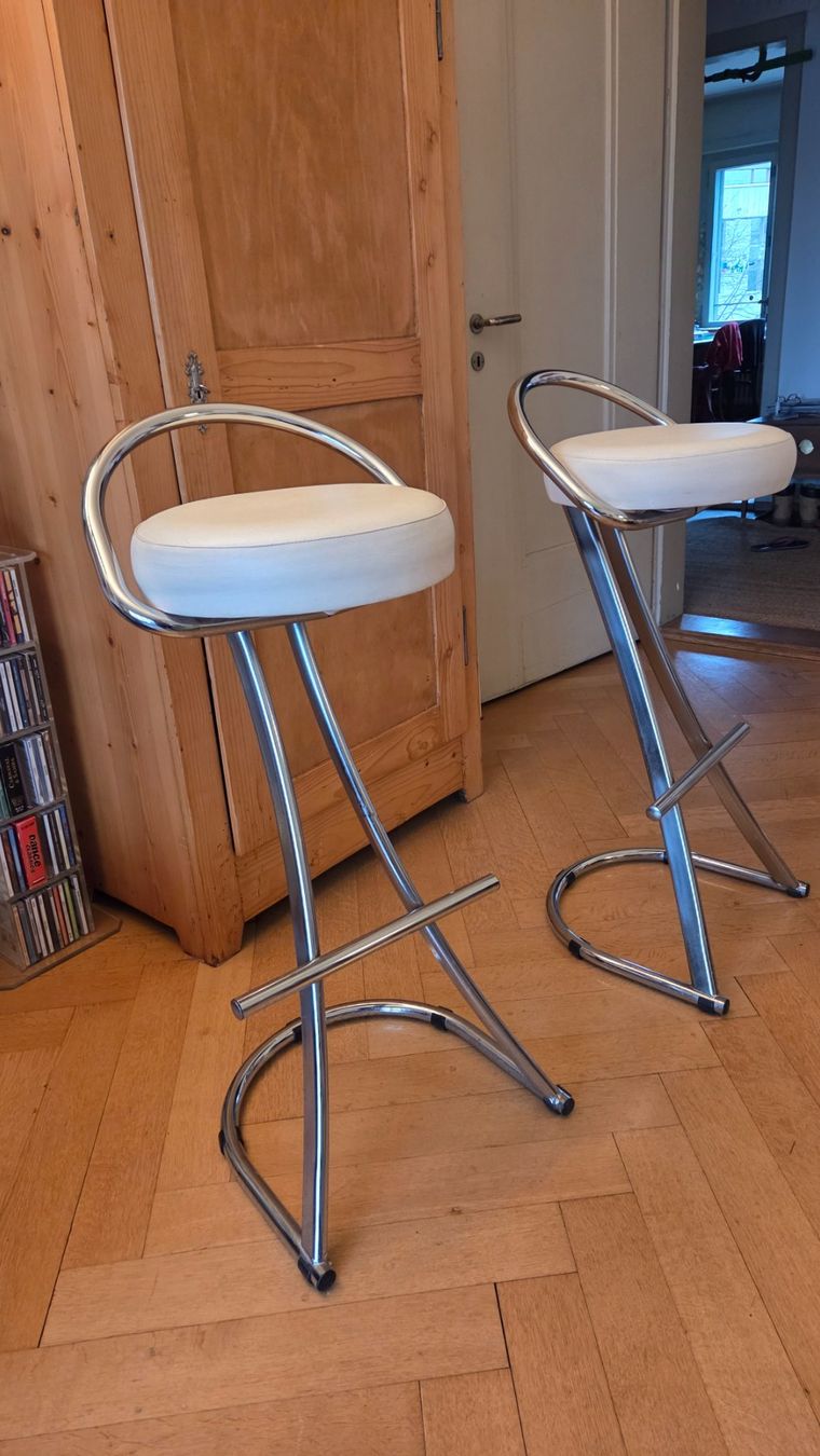 Sgabelli: 2er Set Barhocker, Chrom und Creme – Usato da bern venduto da Aaxe 1