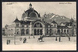 AK Luzern, Bahnhof und Pilatus, 1903