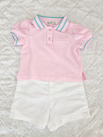 Baby Polo Shirt and Shorts Set Pink White Size 6-9 M