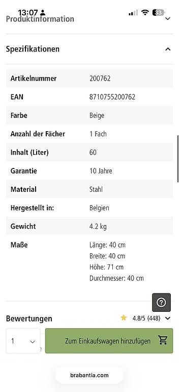 Cestini per rifiuti: Brabantia Mülleimer – Usato da Marbach SG venduto da kha_s5m6 1