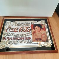 Werbespiegel Coca-Cola "Relieves Fatigue" Holzrahmen,vintage