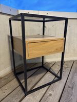Nachttisch Metall Schwarz Holz Glas mit Schublade neuwertig