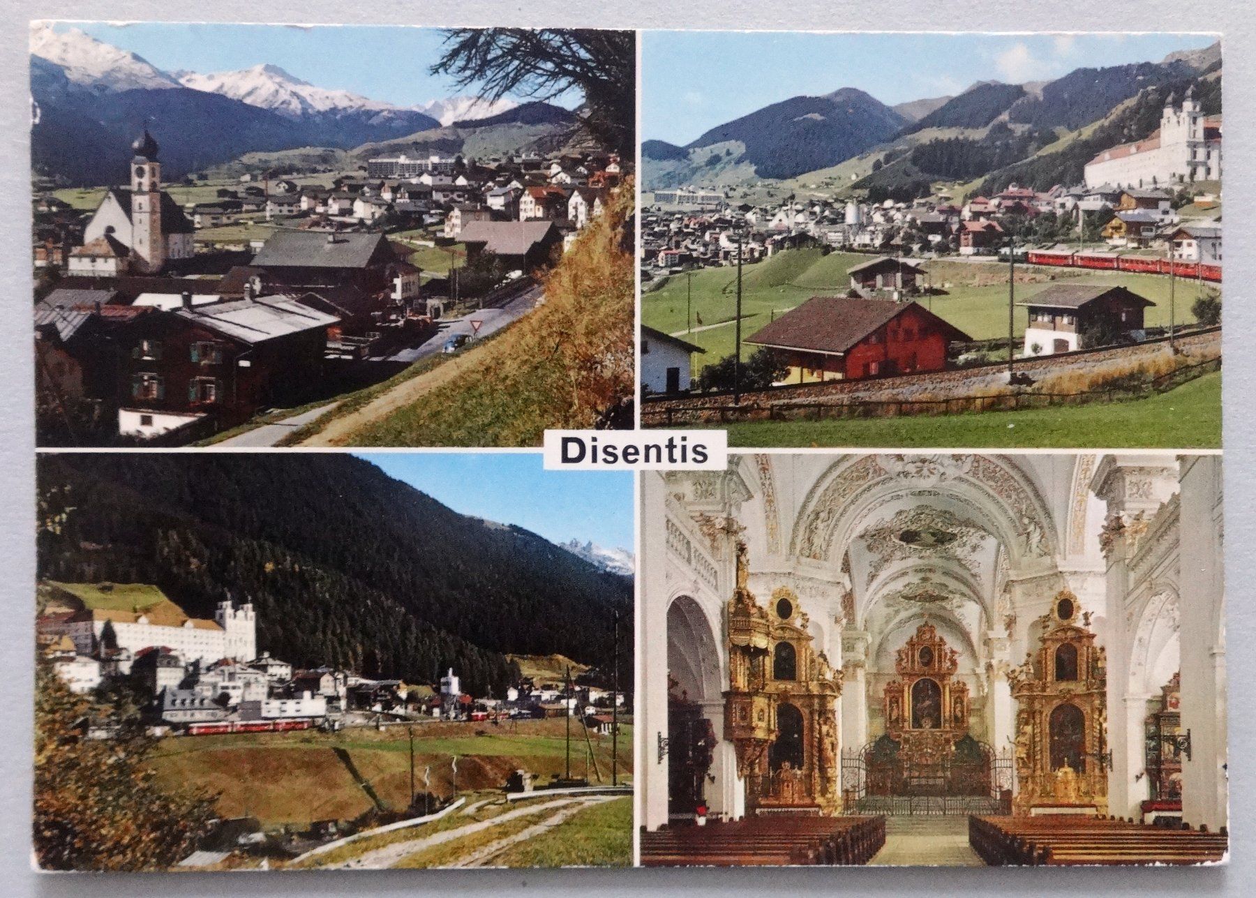 Ansichtskarten: Disentis  und Klosterkirche innen – Gebraucht aus Fétigny von Billy2miny