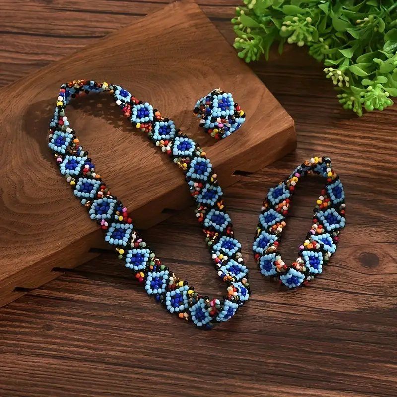 Sonstiger Schmuck: Handgemachtes Schmuckset mit blau-bunten Perlen – Neu und originalverpackt aus Glattbrugg von majuska01 5