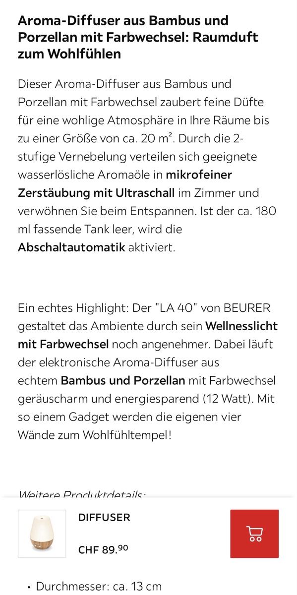 Beurer Diffuseurs: Beurer Aroma-Diffuser LA 40 Weiss Bambus  – Neuf (Voir description) à Niederwangen BE par Schatam 4