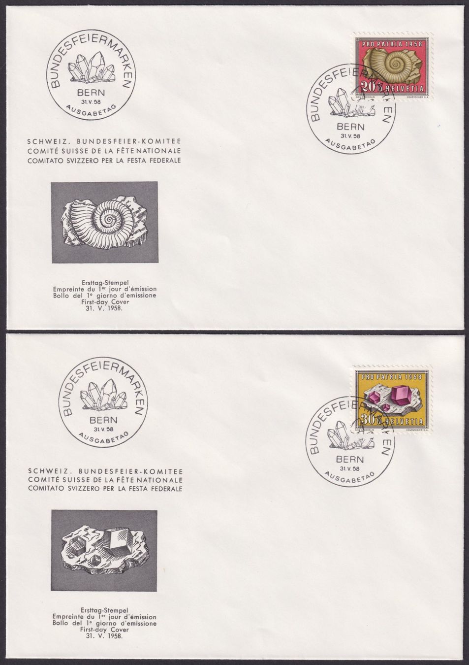Tutti i francobolli: PP 1958 Komitee FDC, B86-B90 , Mineralien – Usato da Ebikon venduto da SilvioFreund 2