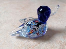 Glas-Ente Murano Stil, Blau und Klar, Vintage Deko