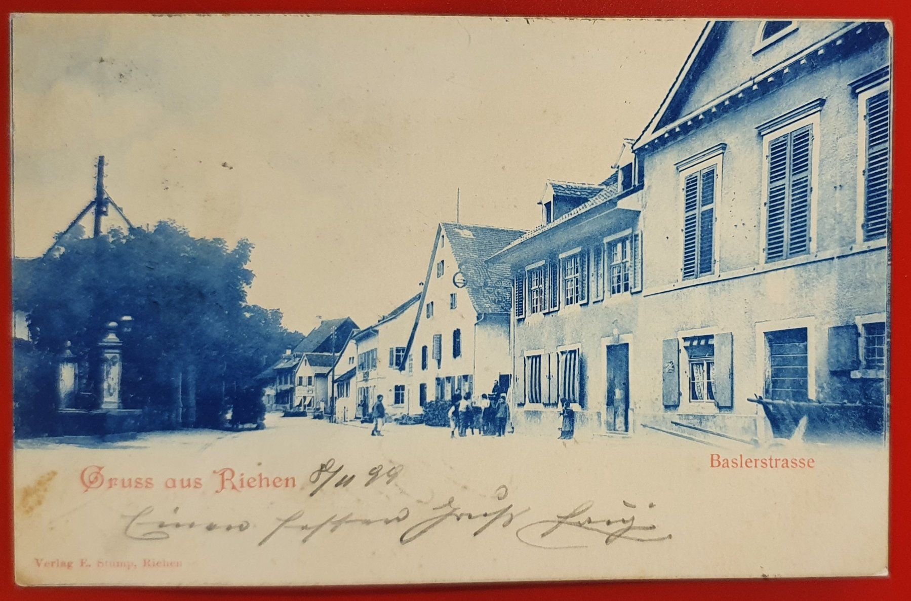Cartoline postali: Gruss aus Riehen 1899 - Baslerstrasse, mit Bahnpoststempel – Usato da Kreuzlingen venduto da Rschweiz1
