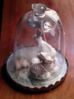 Glasglocke mit Hasenfiguren Vintage Deko