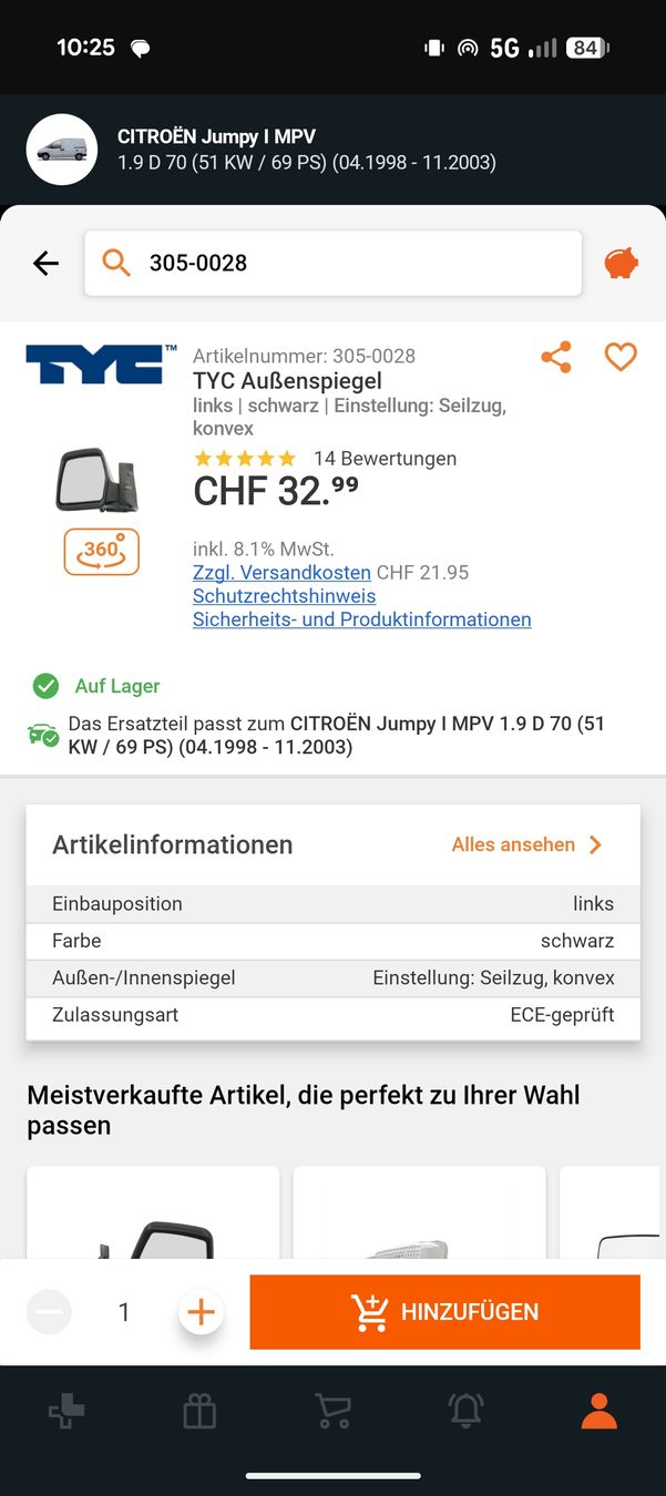 Citroën Tutti pezzi di ricambio auto: TYC Aussenspiegel CITROEN Jumpy I MPV links – Nuovo e nell'imballaggio originale da Basel venduto da Bastian_BS 1